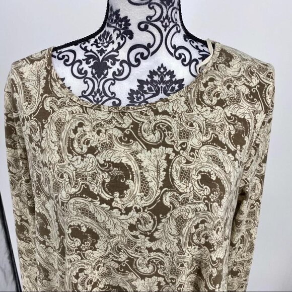 Easel brown cream paisley long sleeve ruffle bottom top boho flowy. Sz L - Picture 4 of 13